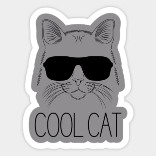 Cool Cat Illustration+Type Design Black Sticker